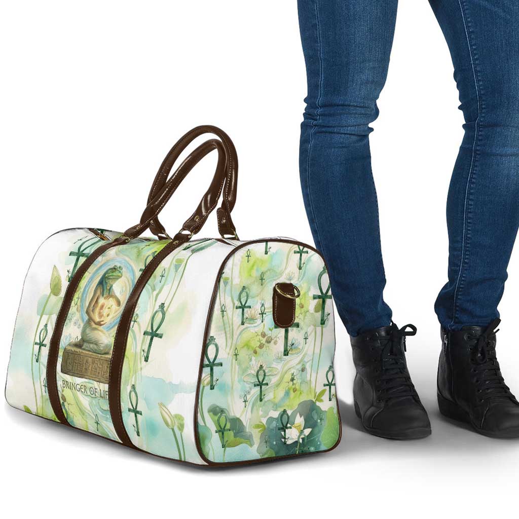 Heqet Nile Ankh Symbol Travel Bag Egyptian Lotus Motif in Watercolor Life Theme