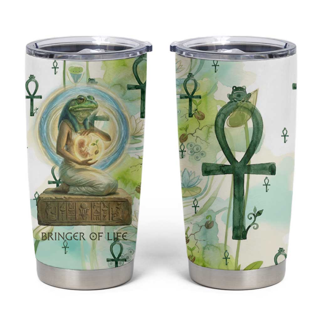 Heqet Nile Ankh Symbol Tumbler Cup Egyptian Lotus Motif in Watercolor Life Theme
