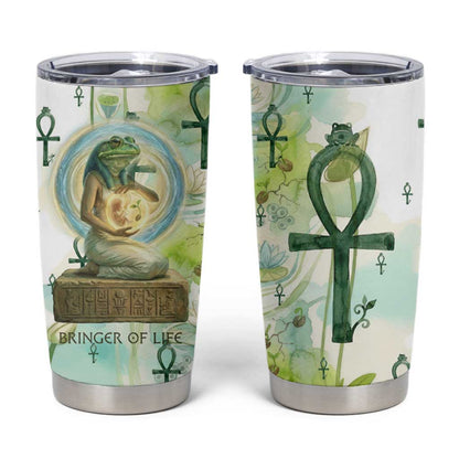 Heqet Nile Ankh Symbol Tumbler Cup Egyptian Lotus Motif in Watercolor Life Theme