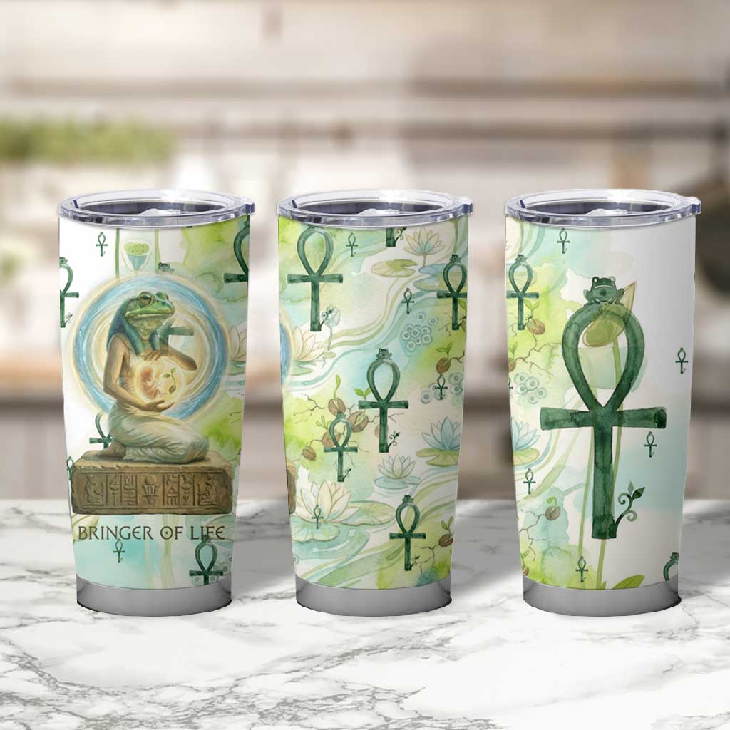 Heqet Nile Ankh Symbol Tumbler Cup Egyptian Lotus Motif in Watercolor Life Theme