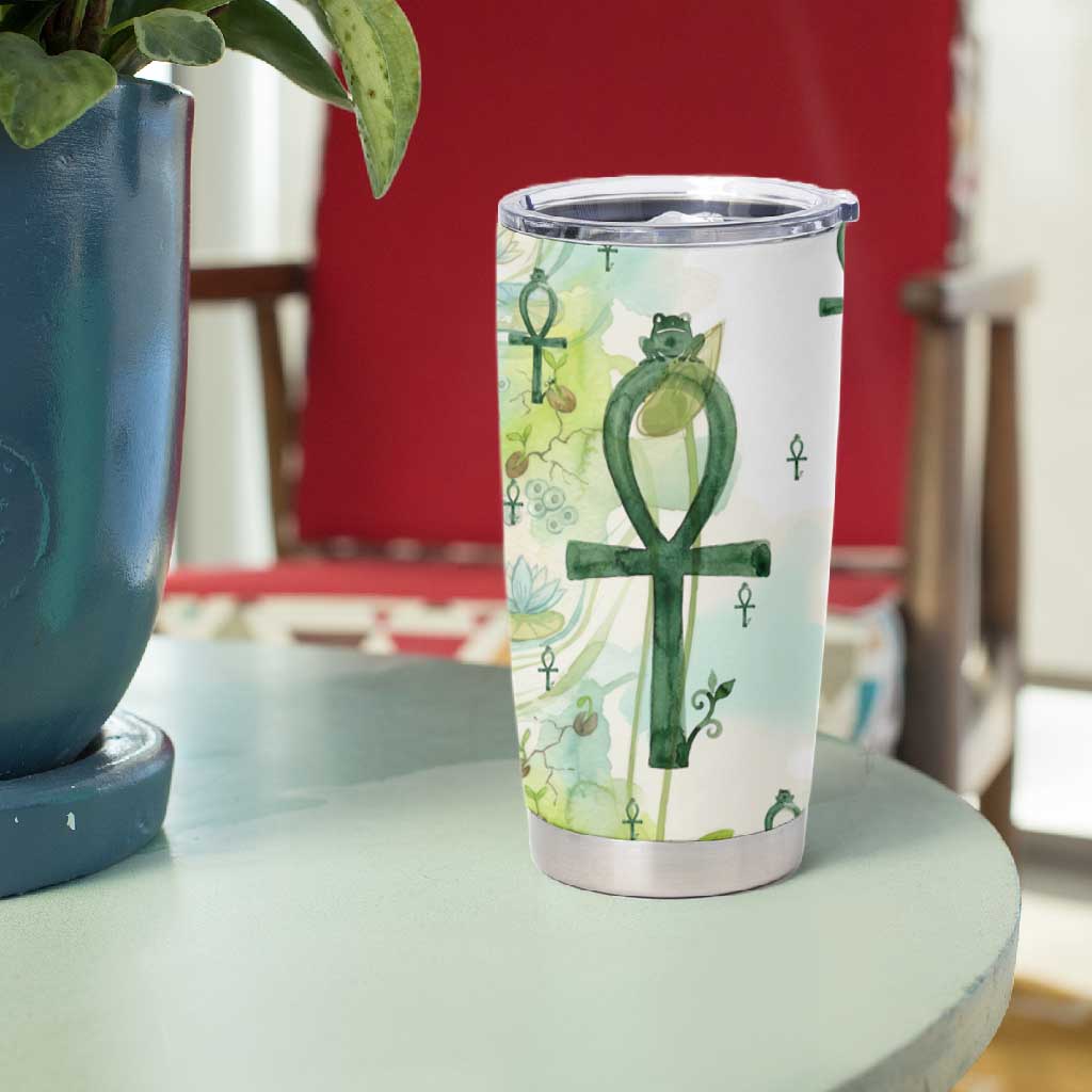Heqet Nile Ankh Symbol Tumbler Cup Egyptian Lotus Motif in Watercolor Life Theme
