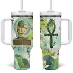 Heqet Nile Ankh Symbol Tumbler With Handle Egyptian Lotus Motif in Watercolor Life Theme
