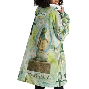 Heqet Nile Ankh Symbol Wearable Blanket Hoodie Egyptian Lotus Motif in Watercolor Life Theme