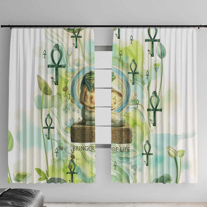 Heqet Nile Ankh Symbol Window Curtain Egyptian Lotus Motif in Watercolor Life Theme