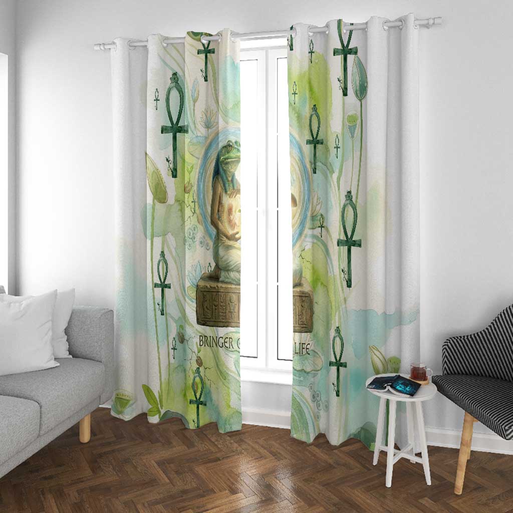 Heqet Nile Ankh Symbol Window Curtain Egyptian Lotus Motif in Watercolor Life Theme