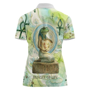 Heqet Nile Ankh Symbol Women Polo Shirt Egyptian Lotus Motif in Watercolor Life Theme