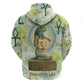 Heqet Nile Ankh Symbol Zip Hoodie Egyptian Lotus Motif in Watercolor Life Theme