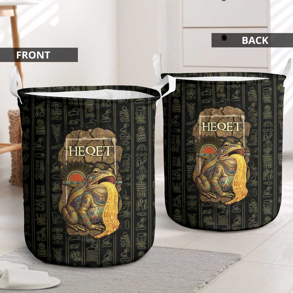 Heqet Ornate Frog Egyptian Laundry Basket with Hieroglyphic Backdrop in Creation Theme