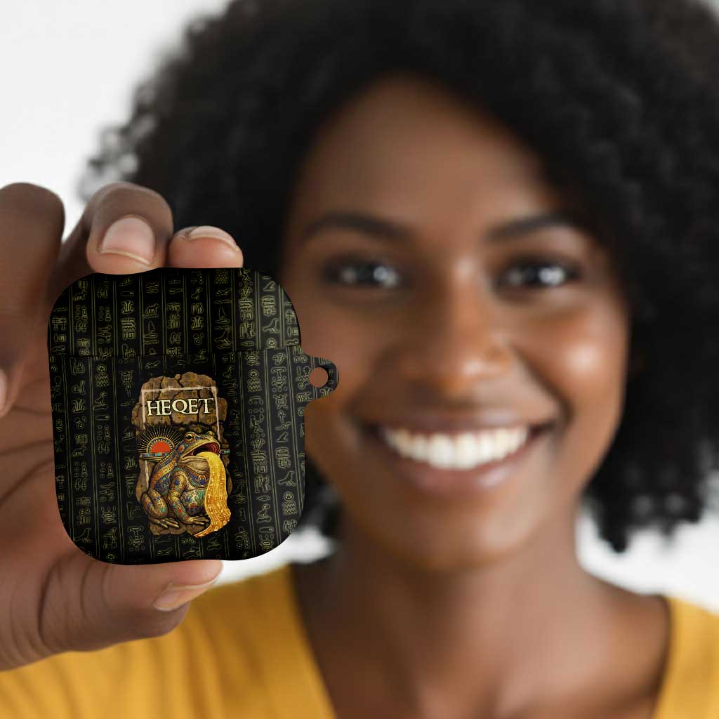 Heqet Ornate Frog Egyptian AirPods Case with Hieroglyphic Backdrop in Creation Theme