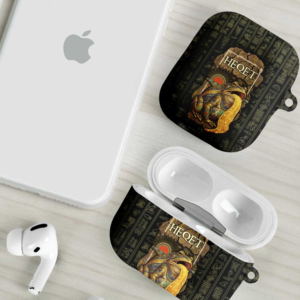 Heqet Ornate Frog Egyptian AirPods Case with Hieroglyphic Backdrop in Creation Theme