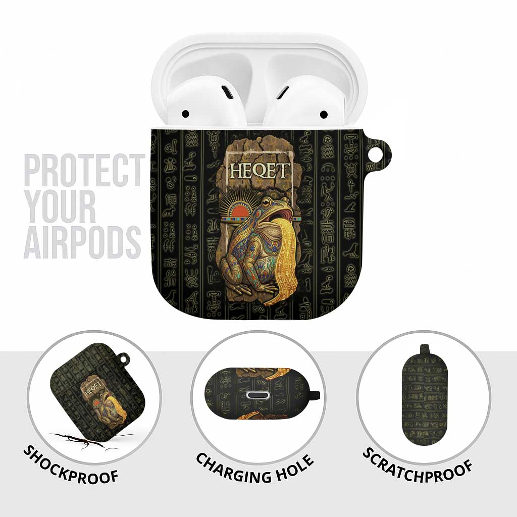 Heqet Ornate Frog Egyptian AirPods Case with Hieroglyphic Backdrop in Creation Theme