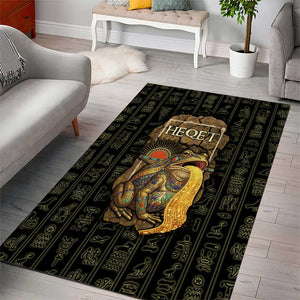 Heqet Ornate Frog Egyptian Area Rug with Hieroglyphic Backdrop in Creation Theme