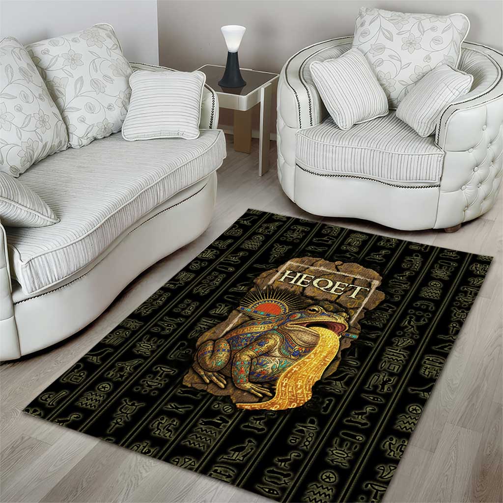 Heqet Ornate Frog Egyptian Area Rug with Hieroglyphic Backdrop in Creation Theme