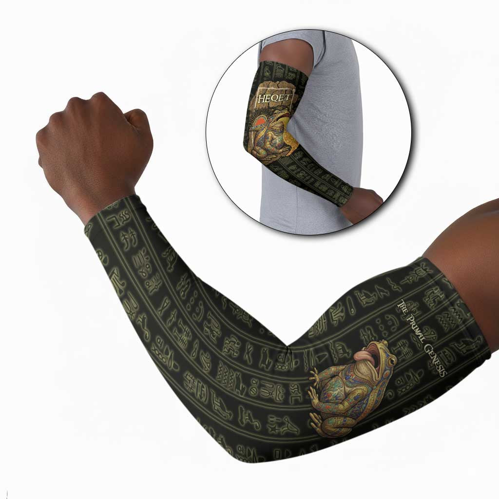 Heqet Ornate Frog Egyptian Arm Sleeves with Hieroglyphic Backdrop in Creation Theme