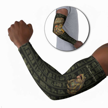 Heqet Ornate Frog Egyptian Arm Sleeves with Hieroglyphic Backdrop in Creation Theme