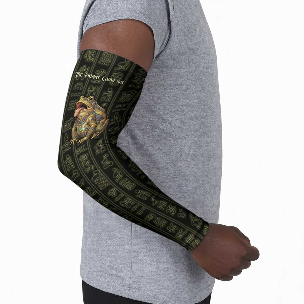 Heqet Ornate Frog Egyptian Arm Sleeves with Hieroglyphic Backdrop in Creation Theme