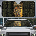Heqet Ornate Frog Egyptian Auto Sun Shade with Hieroglyphic Backdrop in Creation Theme