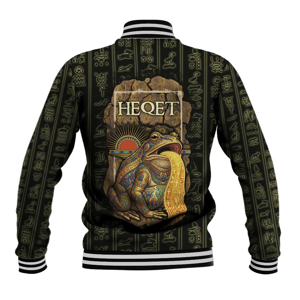 Heqet Ornate Frog Egyptian Baseball Jacket with Hieroglyphic Backdrop in Creation Theme