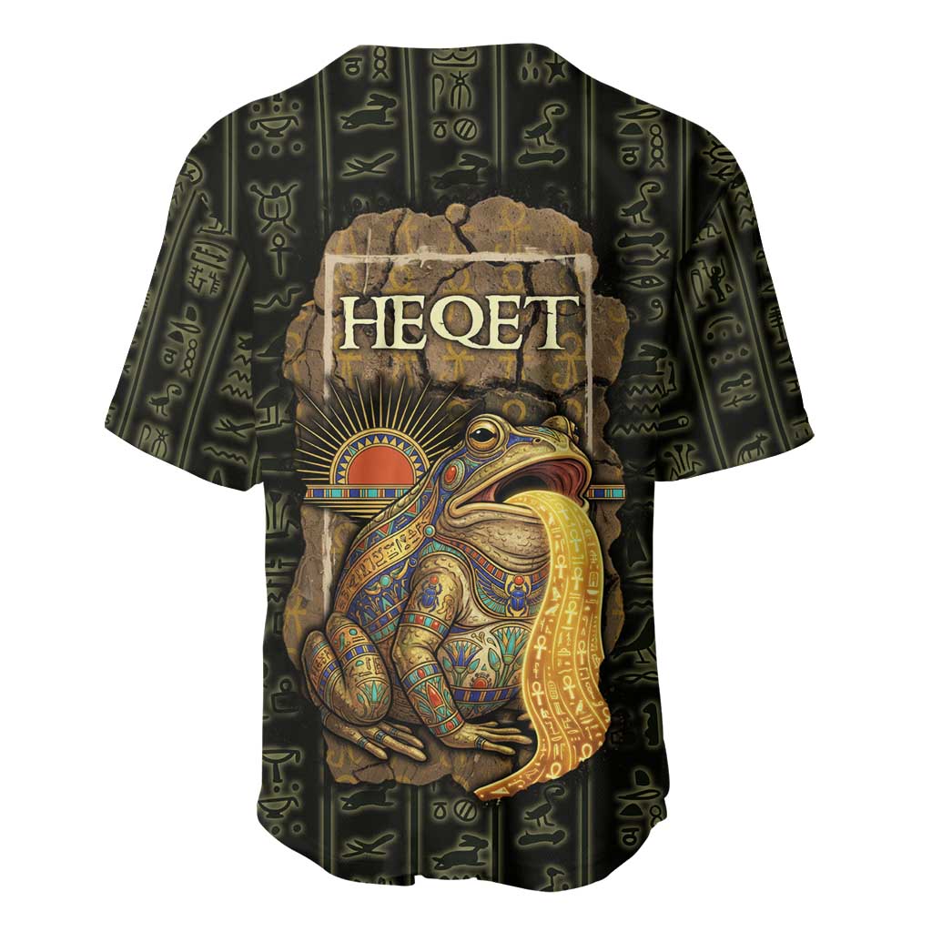 Heqet Ornate Frog Egyptian Baseball Jersey with Hieroglyphic Backdrop in Creation Theme