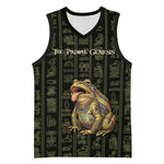Heqet Ornate Frog Egyptian Basketball Jersey with Hieroglyphic Backdrop in Creation Theme