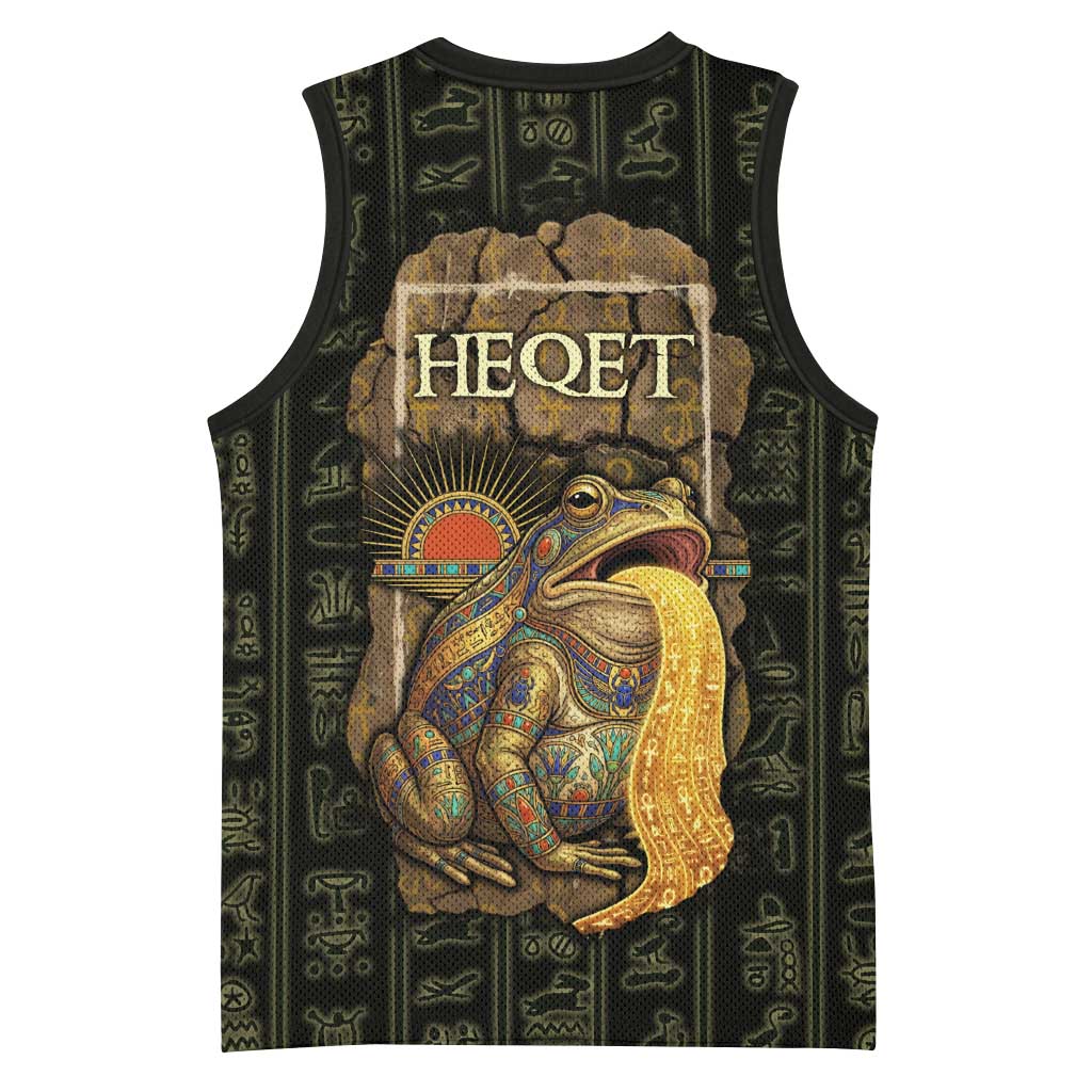 Heqet Ornate Frog Egyptian Basketball Jersey with Hieroglyphic Backdrop in Creation Theme