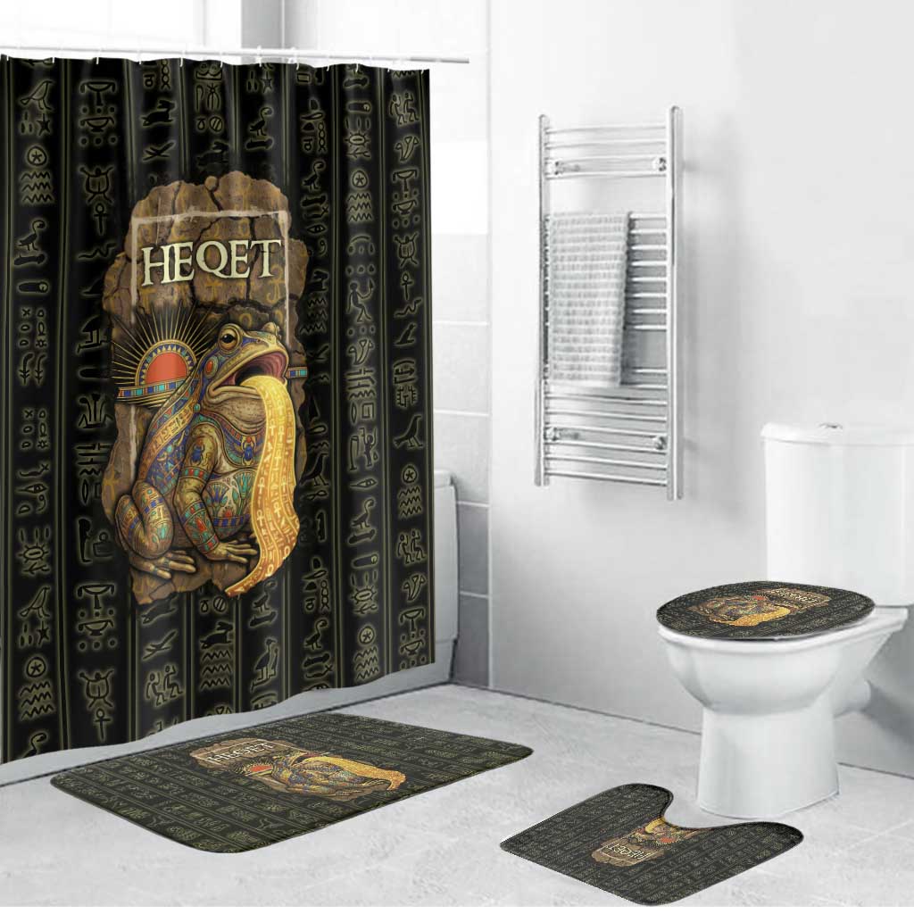 Heqet Ornate Frog Egyptian Bathroom Set with Hieroglyphic Backdrop in Creation Theme
