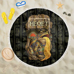 Heqet Ornate Frog Egyptian Beach Blanket with Hieroglyphic Backdrop in Creation Theme