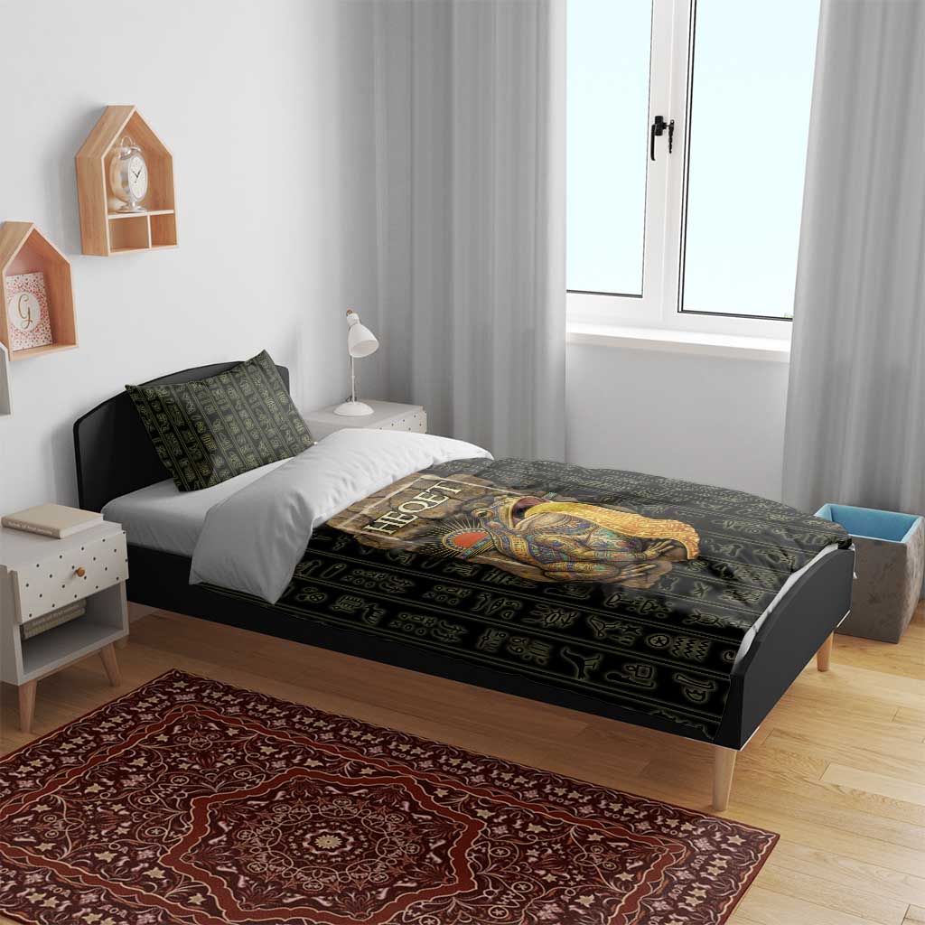 Heqet Ornate Frog Egyptian Bedding Set with Hieroglyphic Backdrop in Creation Theme