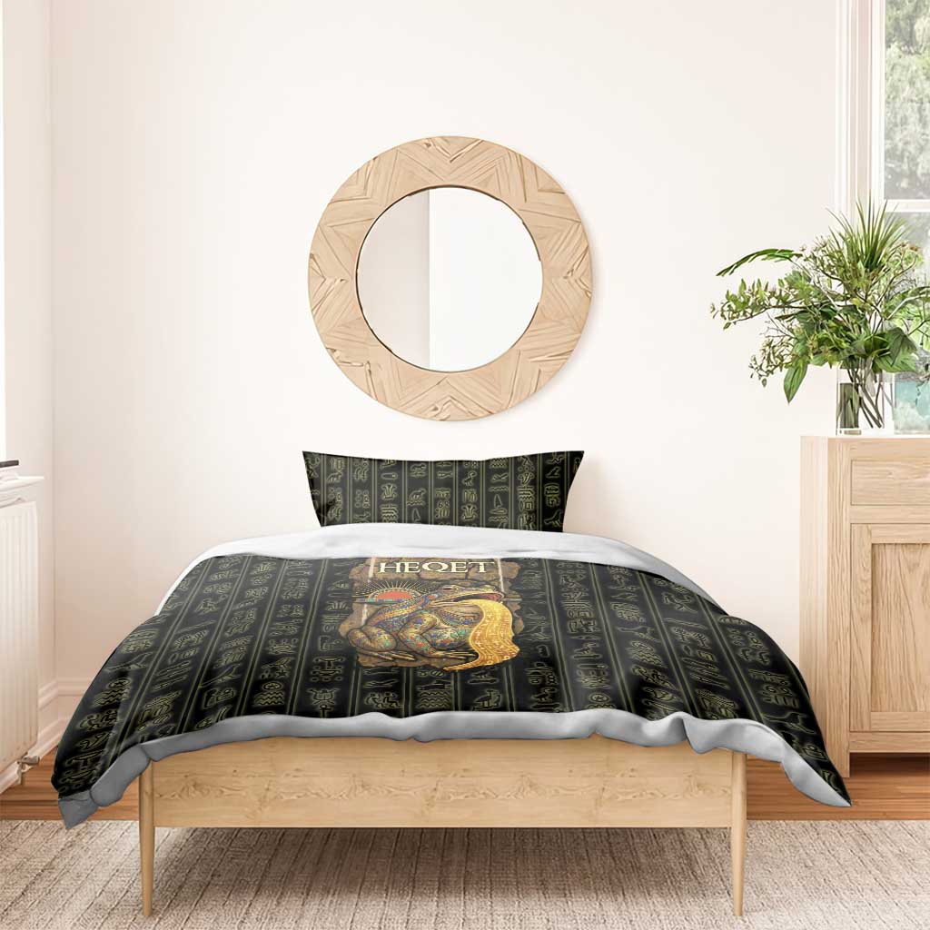 Heqet Ornate Frog Egyptian Bedding Set with Hieroglyphic Backdrop in Creation Theme