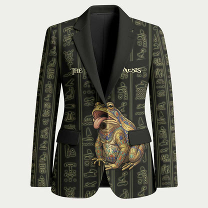 Heqet Ornate Frog Egyptian Blazer with Hieroglyphic Backdrop in Creation Theme
