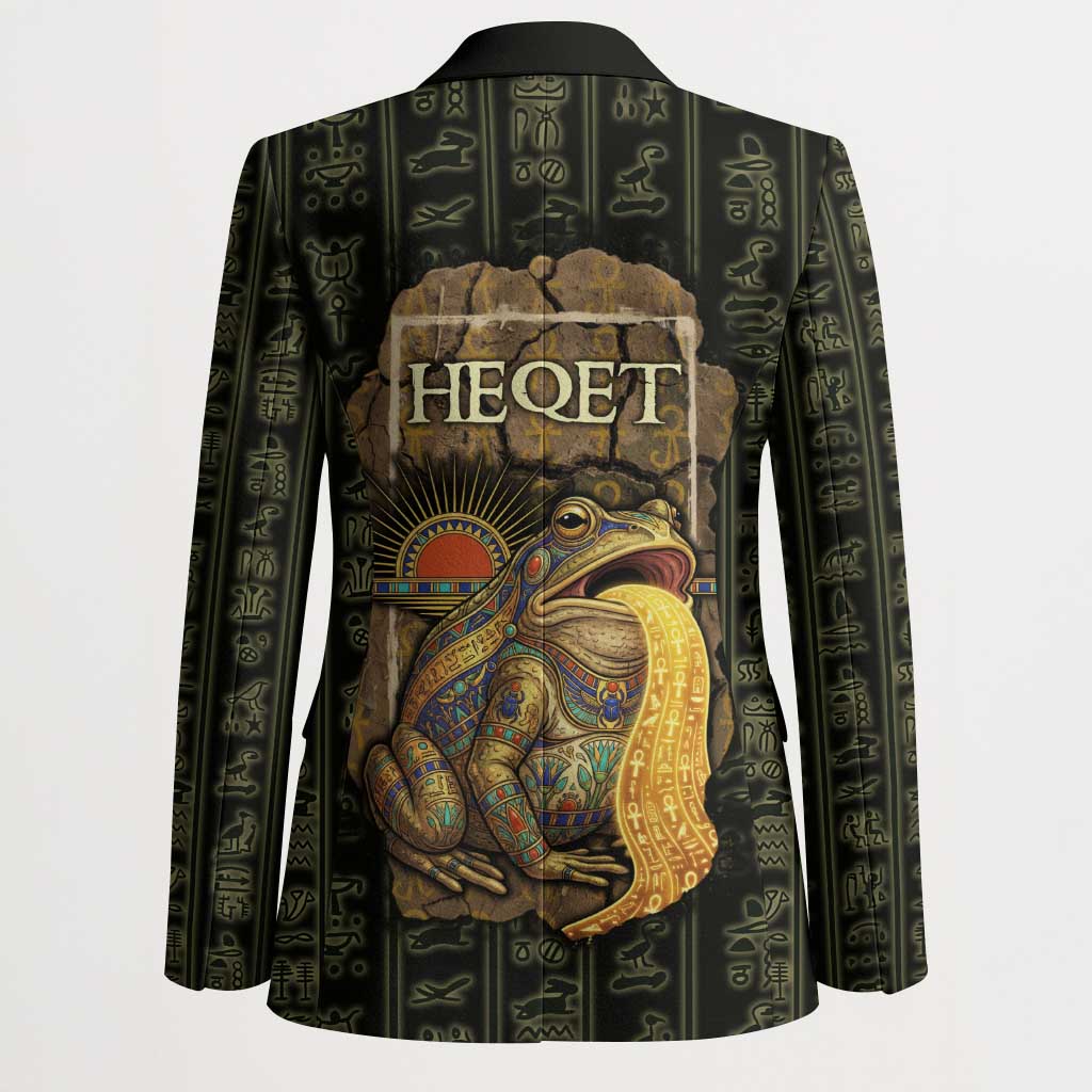 Heqet Ornate Frog Egyptian Blazer with Hieroglyphic Backdrop in Creation Theme
