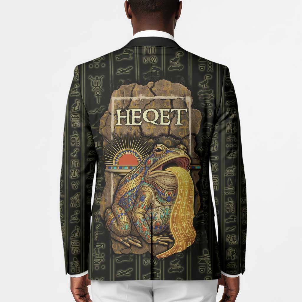 Heqet Ornate Frog Egyptian Blazer with Hieroglyphic Backdrop in Creation Theme