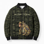 Heqet Ornate Frog Egyptian Bomber Puffer Jacket with Hieroglyphic Backdrop in Creation Theme