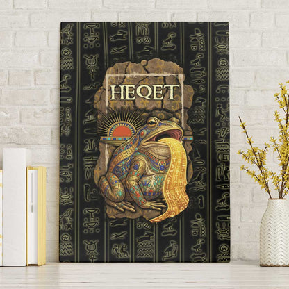 Heqet Ornate Frog Egyptian Canvas Wall Art with Hieroglyphic Backdrop in Creation Theme