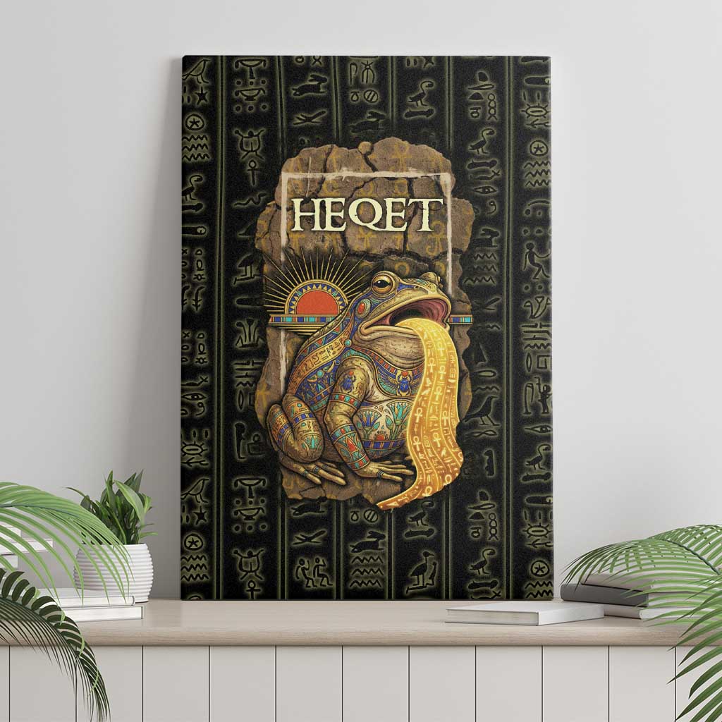 Heqet Ornate Frog Egyptian Canvas Wall Art with Hieroglyphic Backdrop in Creation Theme