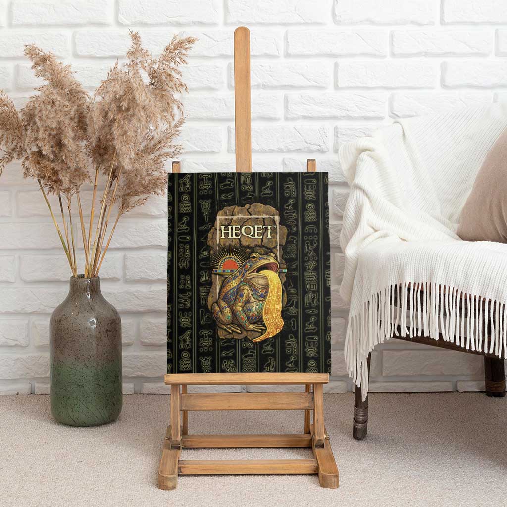 Heqet Ornate Frog Egyptian Canvas Wall Art with Hieroglyphic Backdrop in Creation Theme
