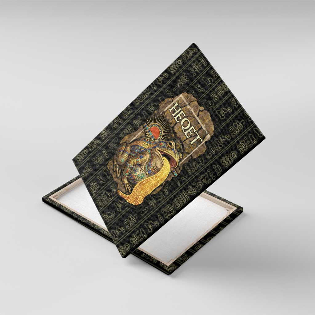 Heqet Ornate Frog Egyptian Canvas Wall Art with Hieroglyphic Backdrop in Creation Theme