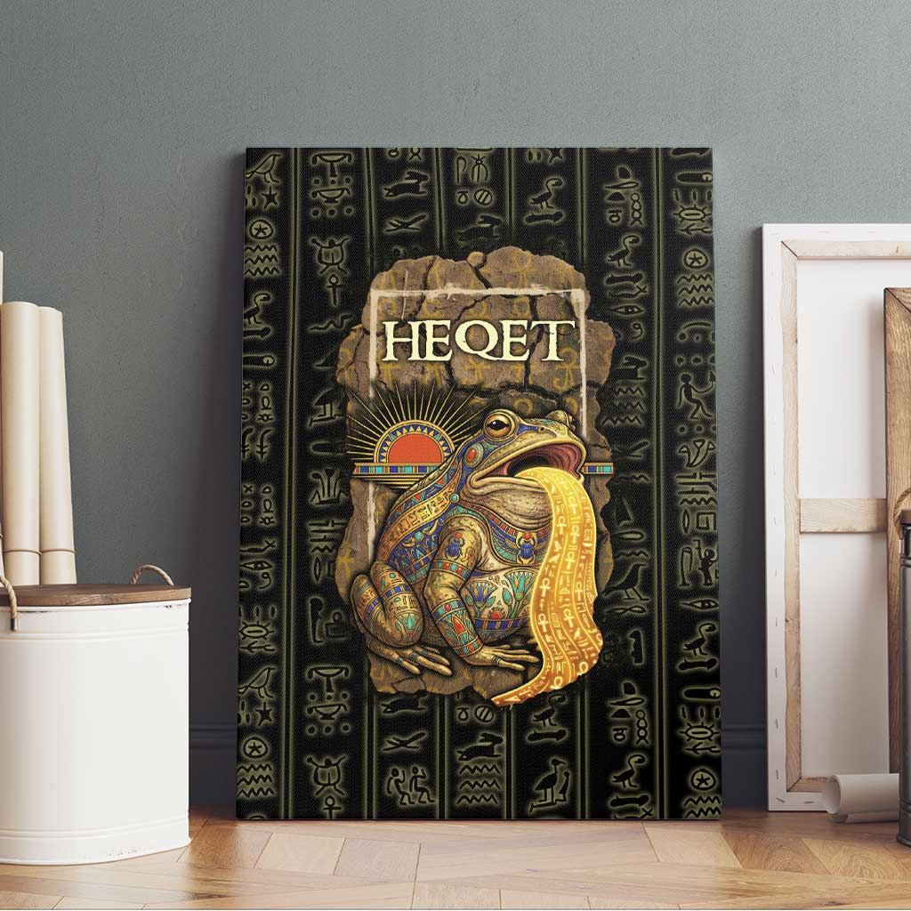 Heqet Ornate Frog Egyptian Canvas Wall Art with Hieroglyphic Backdrop in Creation Theme