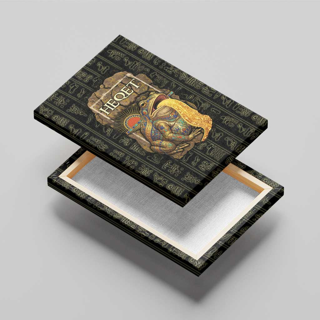 Heqet Ornate Frog Egyptian Canvas Wall Art with Hieroglyphic Backdrop in Creation Theme