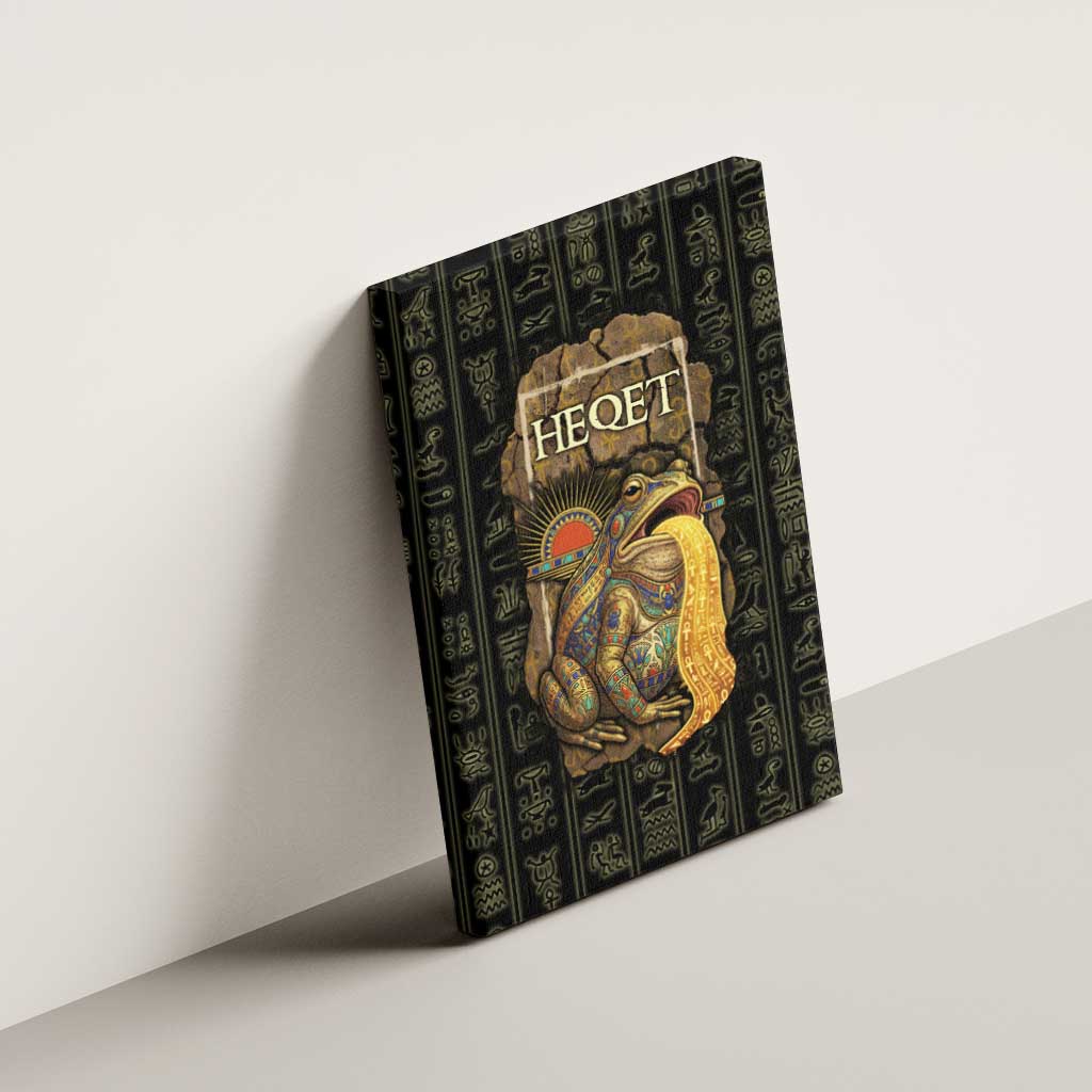 Heqet Ornate Frog Egyptian Canvas Wall Art with Hieroglyphic Backdrop in Creation Theme