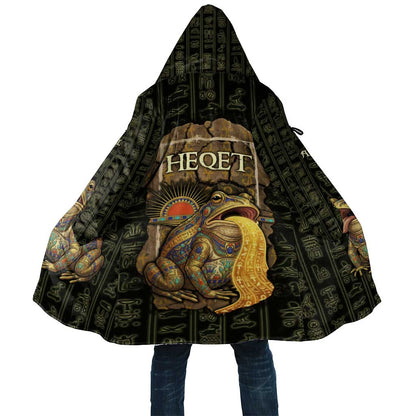 Heqet Ornate Frog Egyptian Cloak with Hieroglyphic Backdrop in Creation Theme