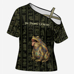 Heqet Ornate Frog Egyptian Cross Shoulder Shirt with Hieroglyphic Backdrop in Creation Theme