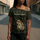 Heqet Ornate Frog Egyptian Cross Shoulder Shirt with Hieroglyphic Backdrop in Creation Theme