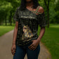 Heqet Ornate Frog Egyptian Cross Shoulder Shirt with Hieroglyphic Backdrop in Creation Theme