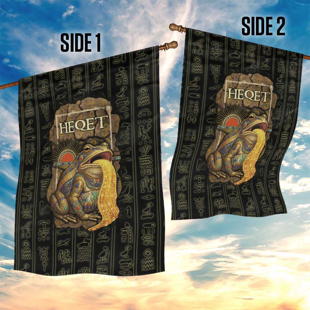 Heqet Ornate Frog Egyptian Garden Flag with Hieroglyphic Backdrop in Creation Theme