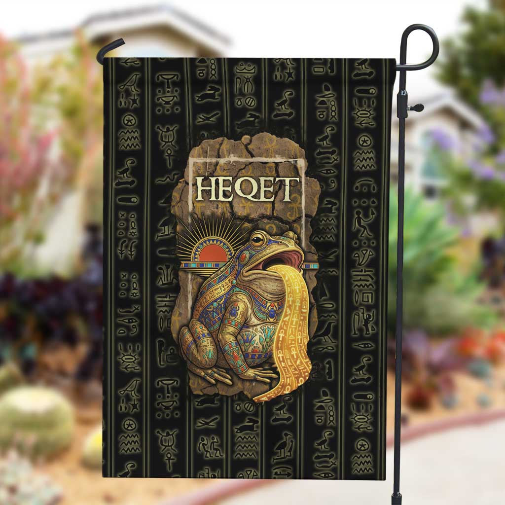 Heqet Ornate Frog Egyptian Garden Flag with Hieroglyphic Backdrop in Creation Theme