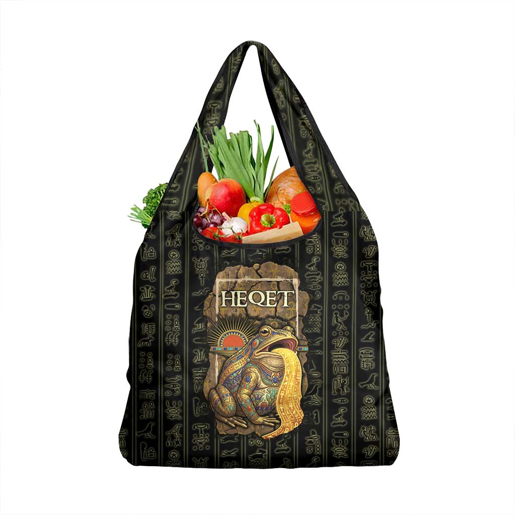 Heqet Ornate Frog Egyptian Grocery Bag with Hieroglyphic Backdrop in Creation Theme