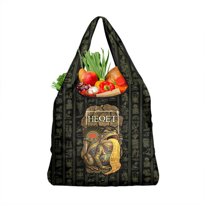 Heqet Ornate Frog Egyptian Grocery Bag with Hieroglyphic Backdrop in Creation Theme