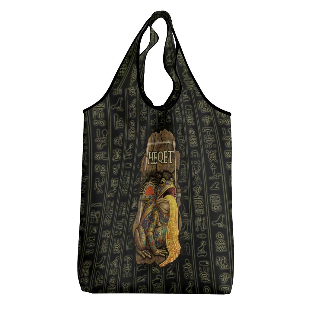 Heqet Ornate Frog Egyptian Grocery Bag with Hieroglyphic Backdrop in Creation Theme