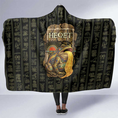 Heqet Ornate Frog Egyptian Hooded Blanket with Hieroglyphic Backdrop in Creation Theme